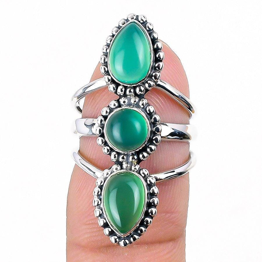 Green Onyx Gemstone Handmade 925 Solid Sterling Silver Jewelry Ring  SJ-1350 - Silverhubjewels