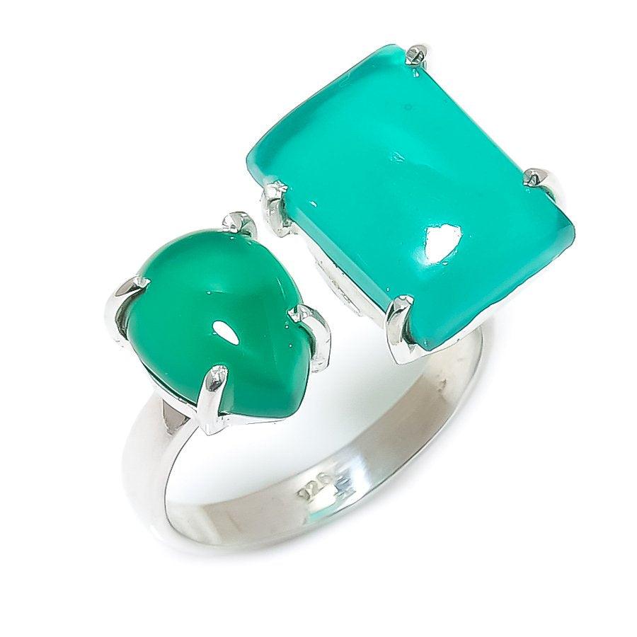 Green Onyx Gemstone Handmade 925 Solid Sterling Silver Jewelry Ring  SJ-1384 - Silverhubjewels