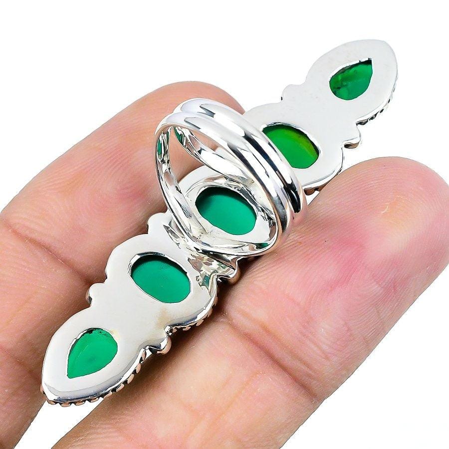 Green Onyx Gemstone Handmade 925 Solid Sterling Silver Jewelry Ring  SJ-1412 - Silverhubjewels