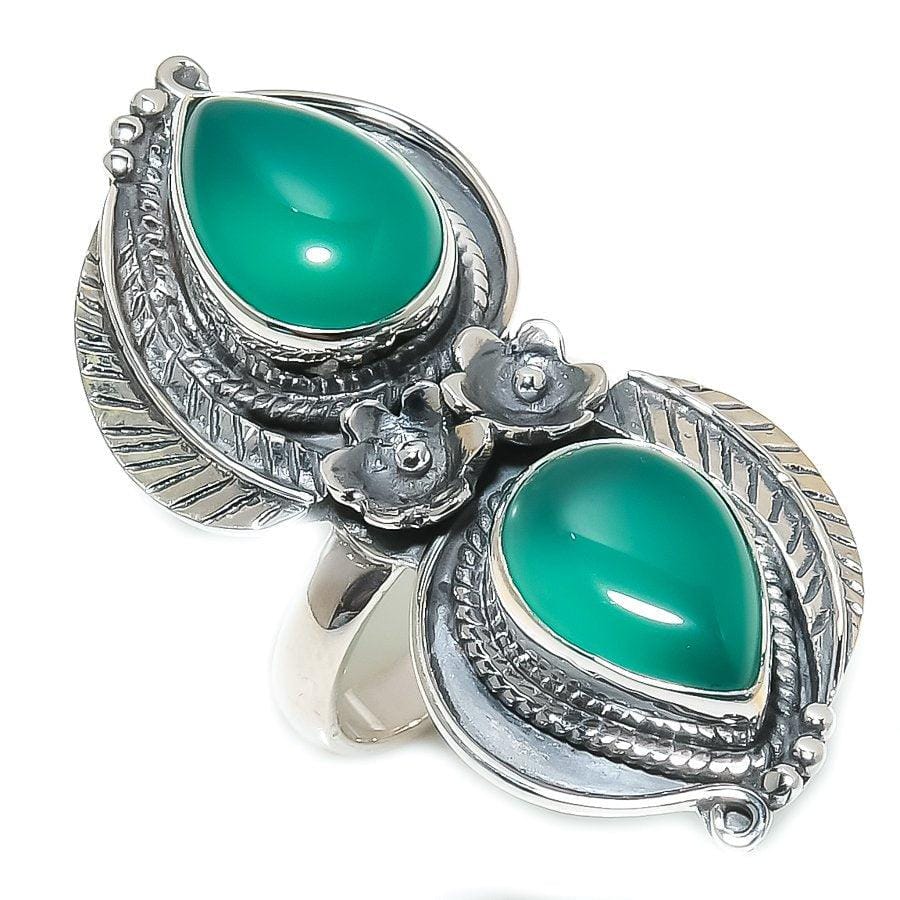 Green Onyx Gemstone Handmade 925 Solid Sterling Silver Jewelry Ring  SJ-1430 - Silverhubjewels