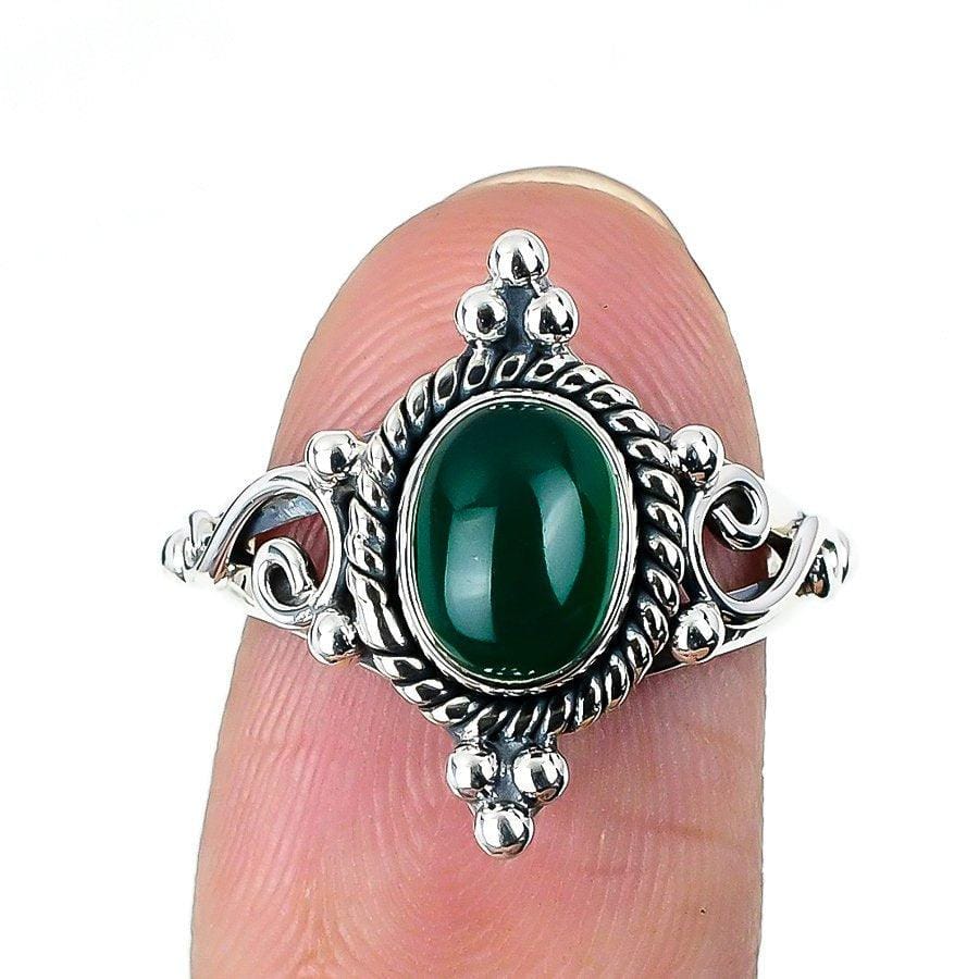 Green Onyx Gemstone Handmade 925 Solid Sterling Silver Jewelry Ring  SJ-1462 - Silverhubjewels