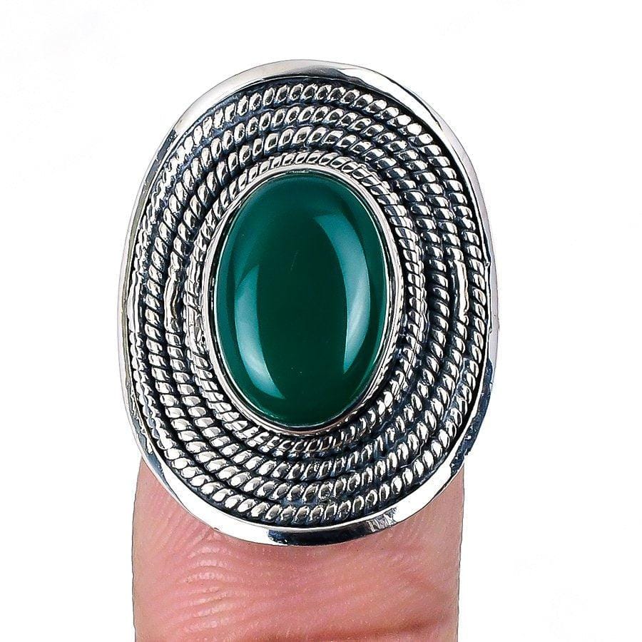 Green Onyx Gemstone Handmade 925 Solid Sterling Silver Jewelry Ring  SJ-1589 - Silverhubjewels