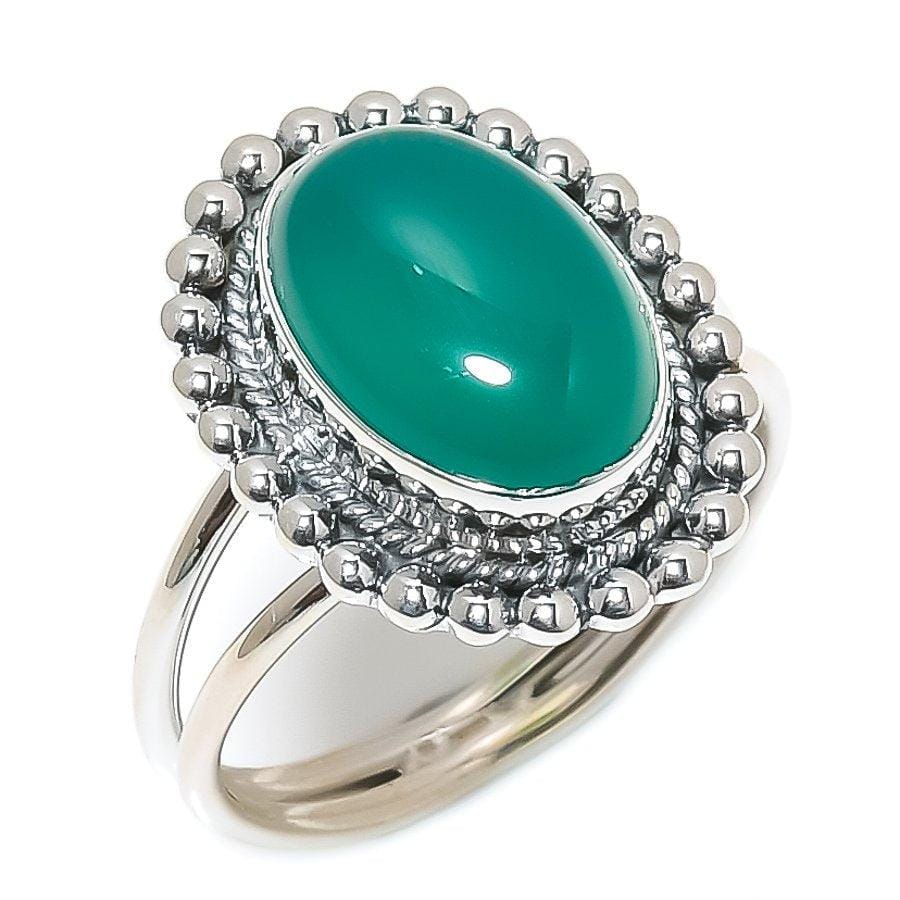 Green Onyx Gemstone Handmade 925 Solid Sterling Silver Jewelry Ring  SJ-1628 - Silverhubjewels