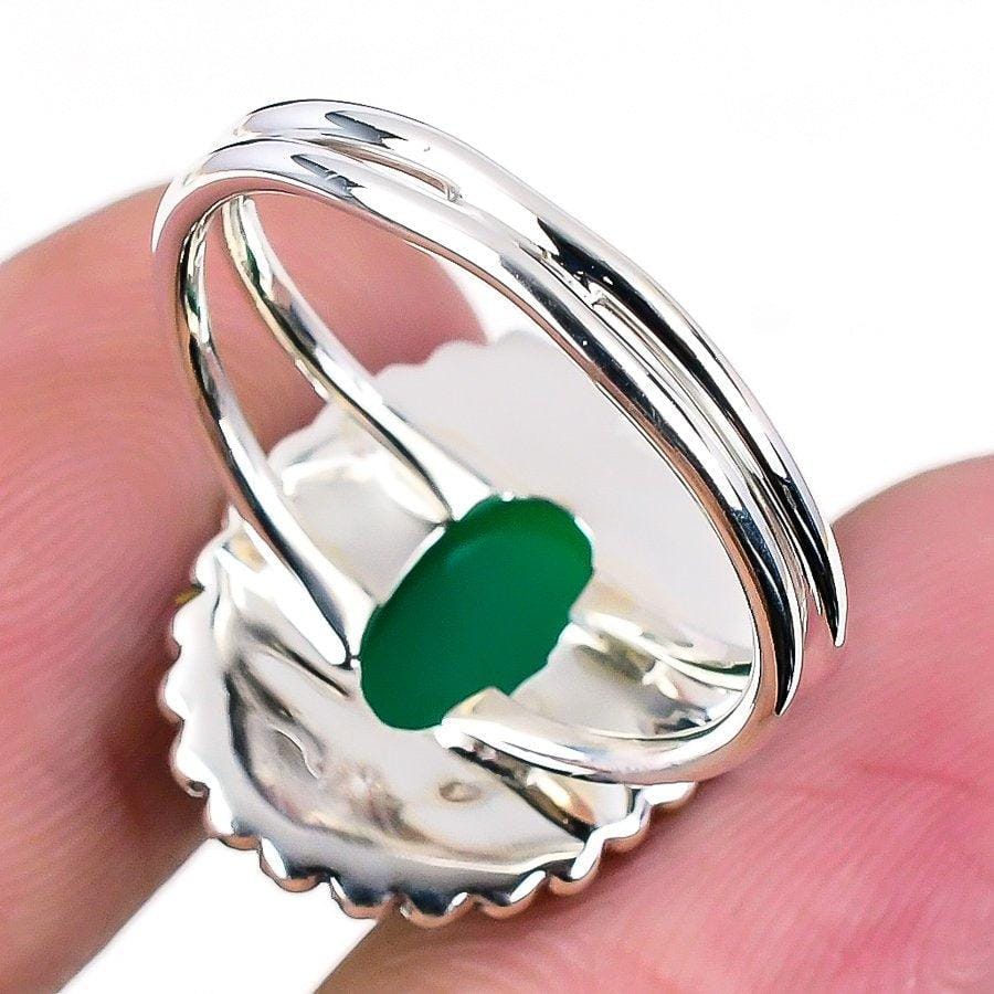 Green Onyx Gemstone Handmade 925 Solid Sterling Silver Jewelry Ring  SJ-1628 - Silverhubjewels