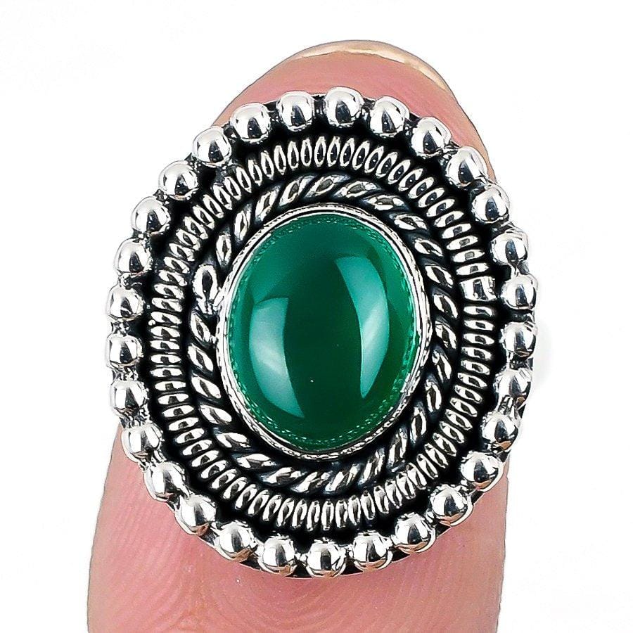 Green Onyx Gemstone Handmade 925 Solid Sterling Silver Jewelry Ring  SJ-1641 - Silverhubjewels