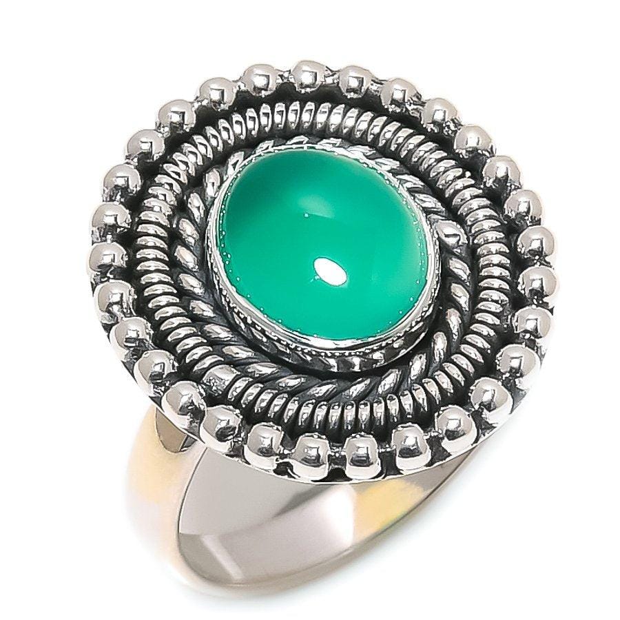 Green Onyx Gemstone Handmade 925 Solid Sterling Silver Jewelry Ring  SJ-1641 - Silverhubjewels