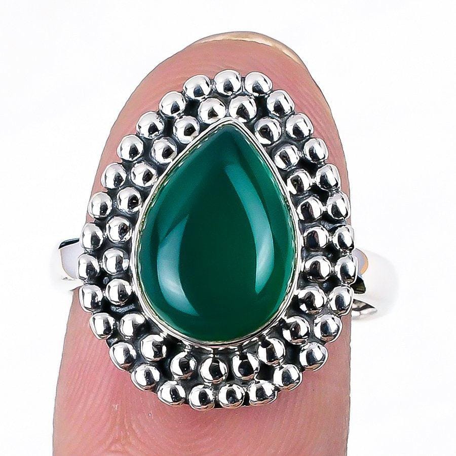 Green Onyx Gemstone Handmade 925 Solid Sterling Silver Jewelry Ring  SJ-1657 - Silverhubjewels