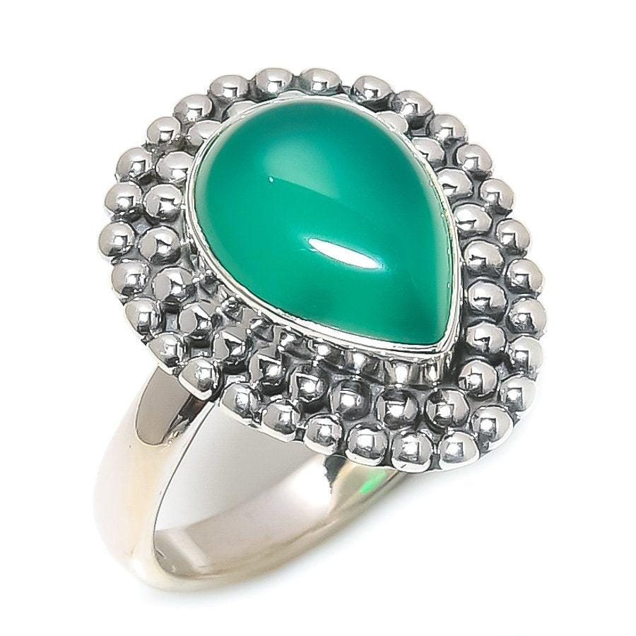 Green Onyx Gemstone Handmade 925 Solid Sterling Silver Jewelry Ring  SJ-1657 - Silverhubjewels