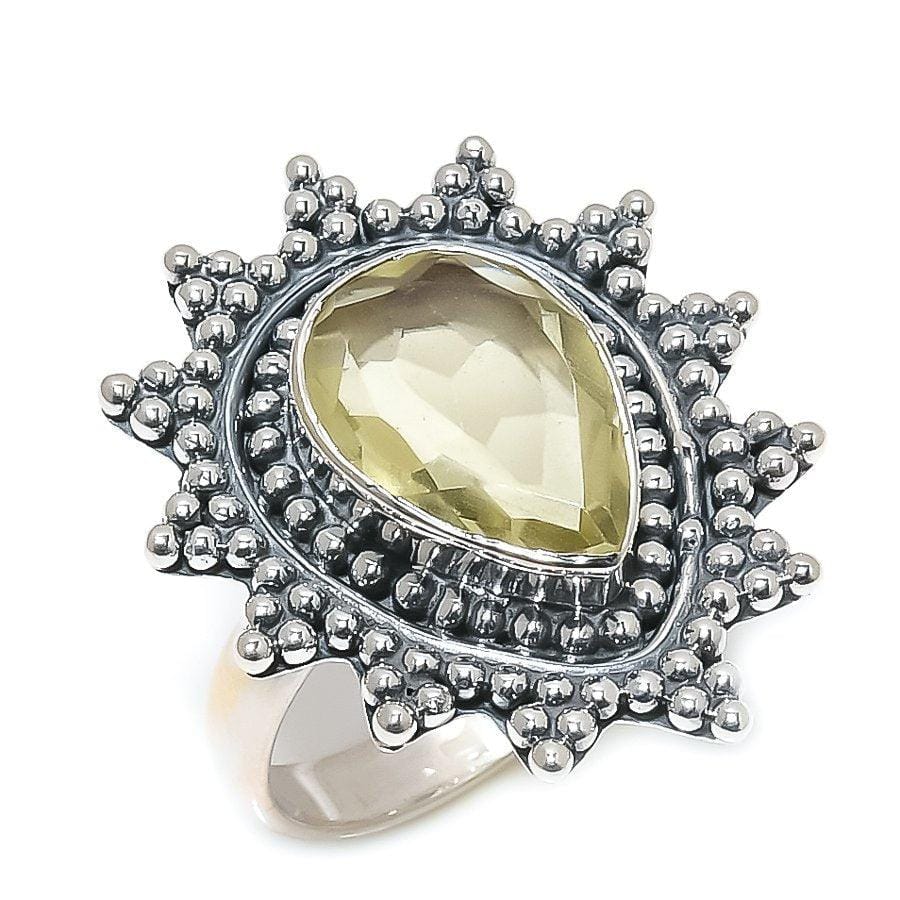 Lemon Quartz Gemstone Handmade 925 Solid Sterling Silver Designer Jewelry Rings  (All Size Available) SJ-1572 - Silverhubjewels