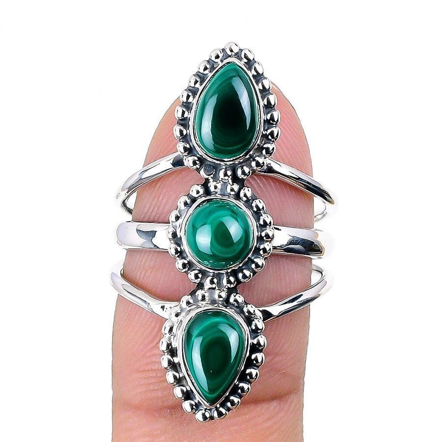 Malachite Gemstone Handmade 925 Solid Sterling Silver Jewelry Ring  SJ-1347 - Silverhubjewels