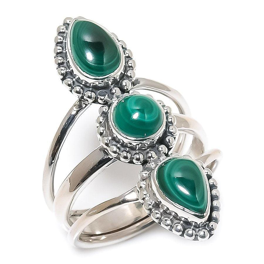 Malachite Gemstone Handmade 925 Solid Sterling Silver Jewelry Ring  SJ-1347 - Silverhubjewels