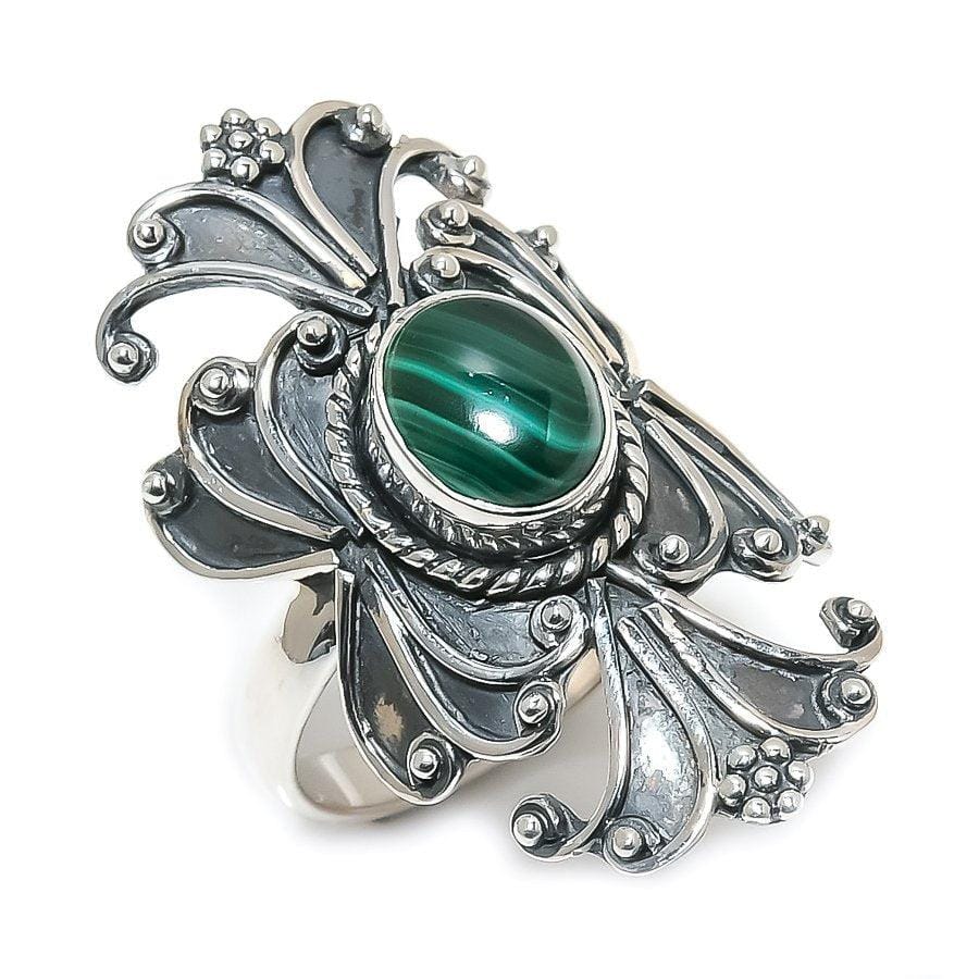 Malachite Gemstone Handmade 925 Solid Sterling Silver Jewelry Ring  SJ-1374 - Silverhubjewels