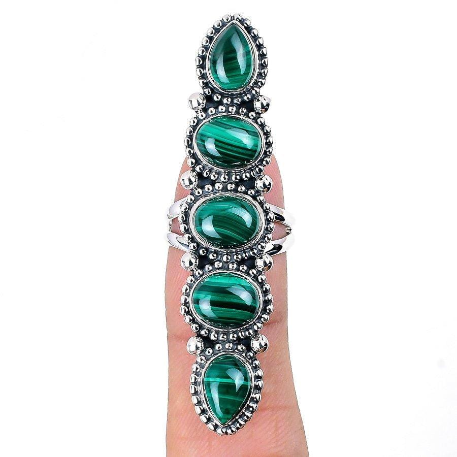 Malachite Gemstone Handmade 925 Solid Sterling Silver Jewelry Ring  SJ-1408 - Silverhubjewels