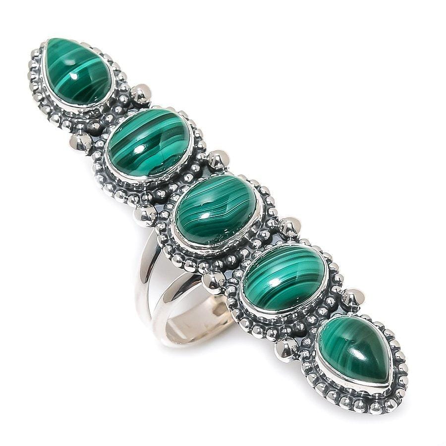 Malachite Gemstone Handmade 925 Solid Sterling Silver Jewelry Ring  SJ-1408 - Silverhubjewels