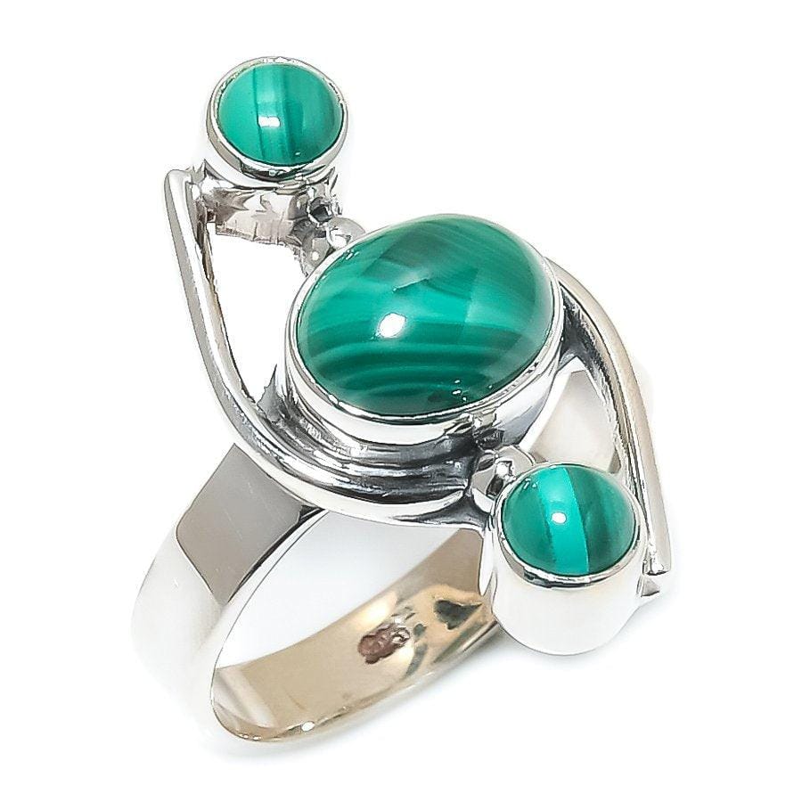 Malachite Gemstone Handmade 925 Solid Sterling Silver Jewelry Ring  SJ-1438 - Silverhubjewels