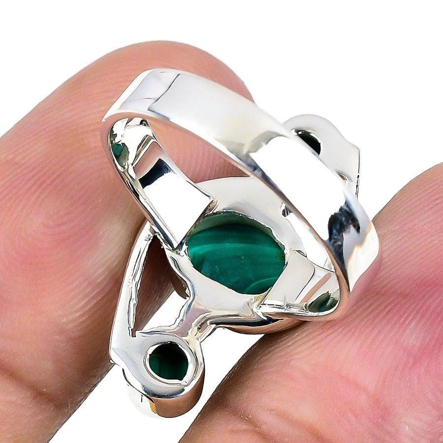 Malachite Gemstone Handmade 925 Solid Sterling Silver Jewelry Ring  SJ-1438 - Silverhubjewels