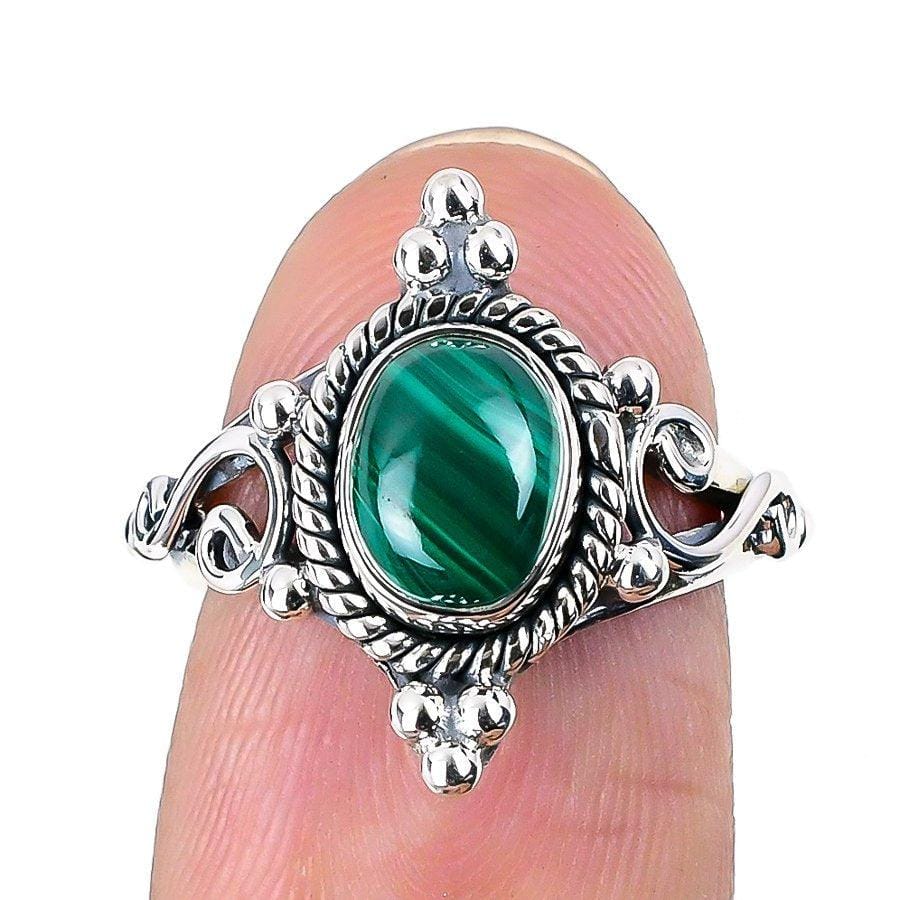 Malachite Gemstone Handmade 925 Solid Sterling Silver Jewelry Ring  SJ-1456 - Silverhubjewels