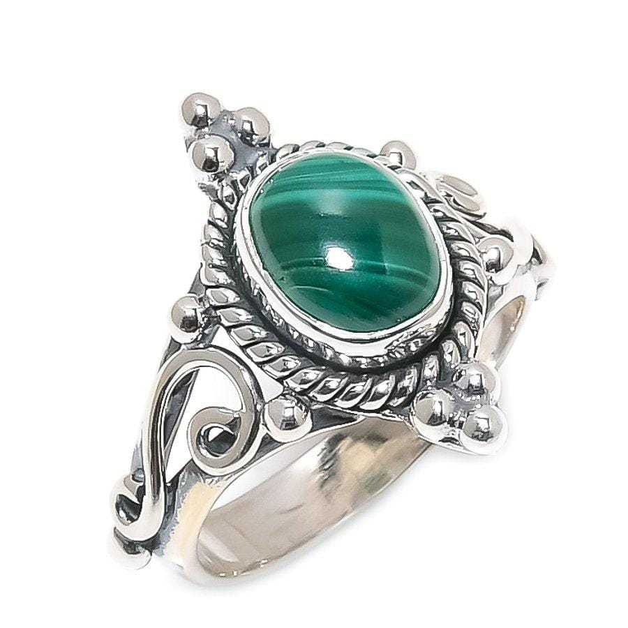 Malachite Gemstone Handmade 925 Solid Sterling Silver Jewelry Ring  SJ-1456 - Silverhubjewels