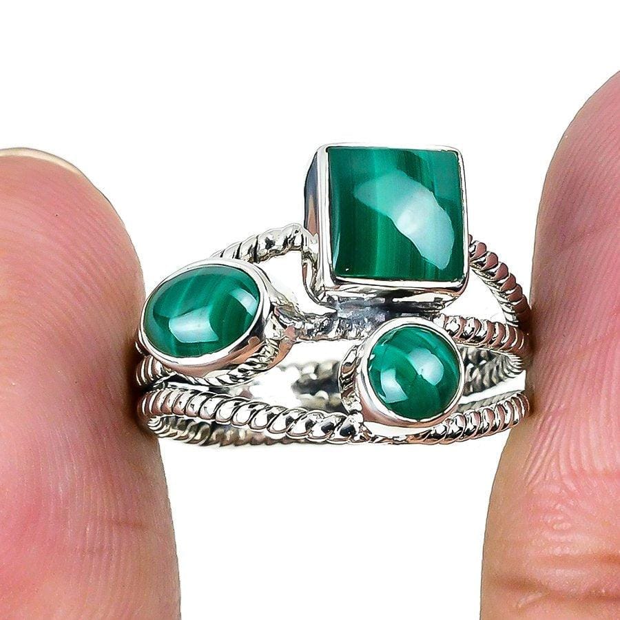 Malachite Gemstone Handmade 925 Solid Sterling Silver Jewelry Ring  SJ-1467 - Silverhubjewels