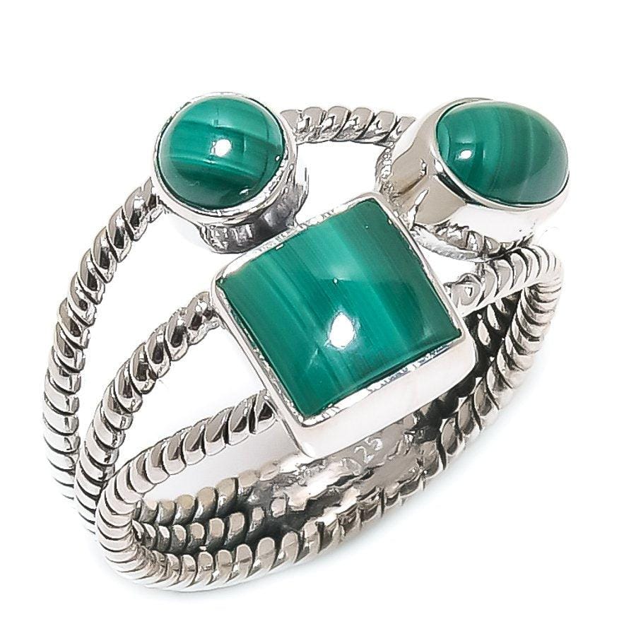 Malachite Gemstone Handmade 925 Solid Sterling Silver Jewelry Ring  SJ-1467 - Silverhubjewels