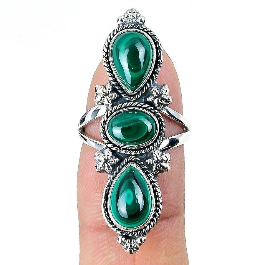 Malachite Gemstone Handmade 925 Solid Sterling Silver Jewelry Ring  SJ-1474 - Silverhubjewels