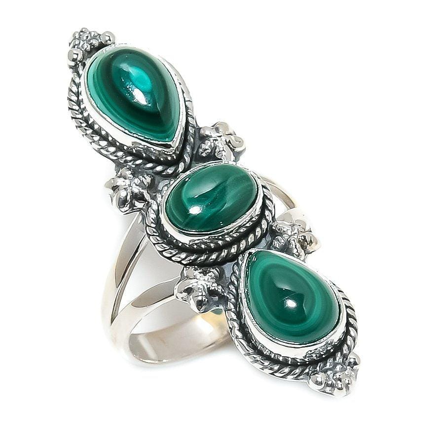 Malachite Gemstone Handmade 925 Solid Sterling Silver Jewelry Ring  SJ-1474 - Silverhubjewels