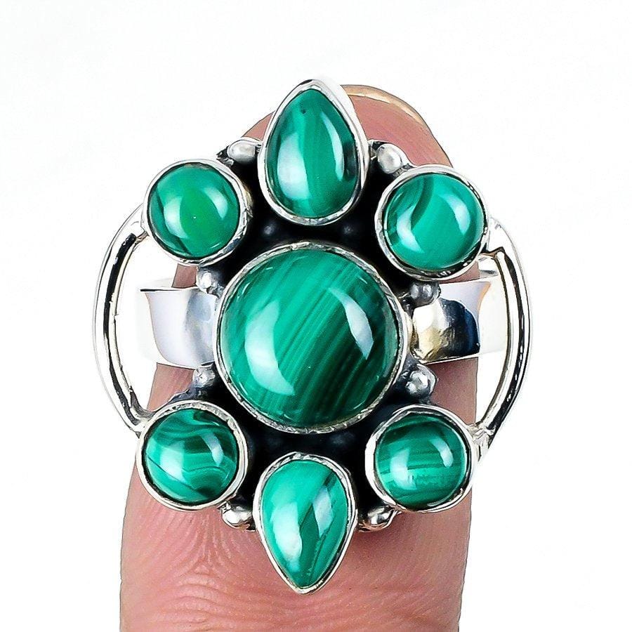 Malachite Gemstone Handmade 925 Solid Sterling Silver Jewelry Ring  SJ-1562 - Silverhubjewels