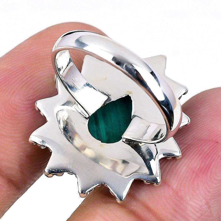 Malachite Gemstone Handmade 925 Solid Sterling Silver Jewelry Ring  SJ-1565 - Silverhubjewels