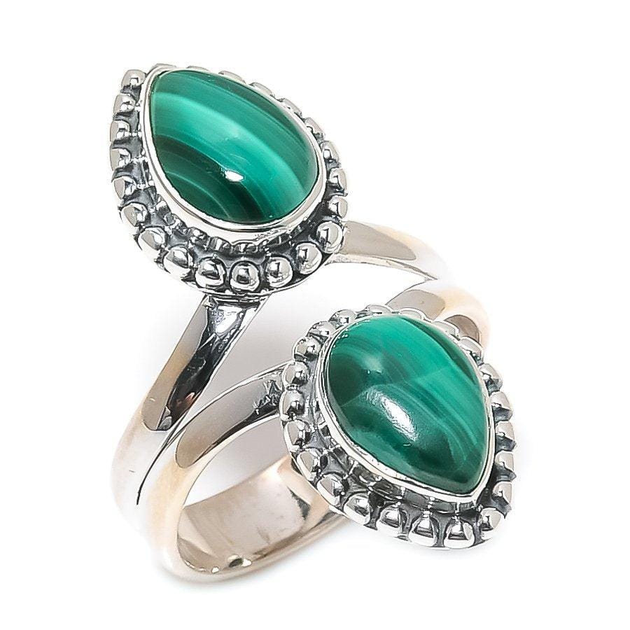 Malachite Gemstone Handmade 925 Solid Sterling Silver Jewelry Ring  SJ-1617 - Silverhubjewels