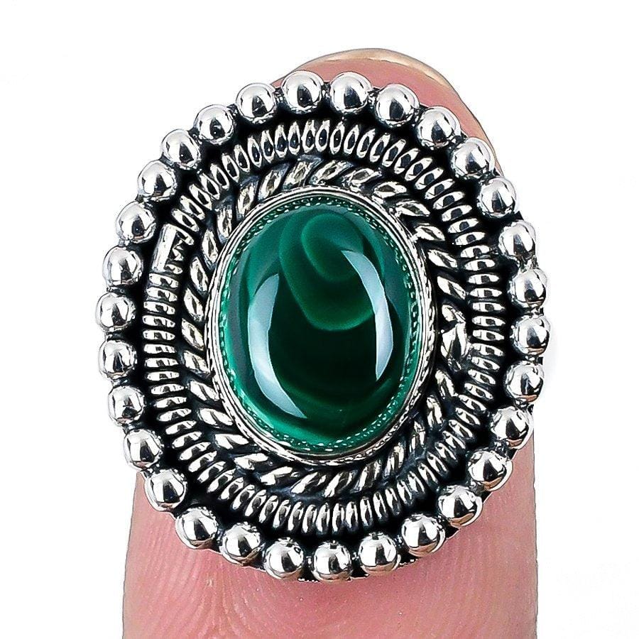 Malachite Gemstone Handmade 925 Solid Sterling Silver Jewelry Ring  SJ-1636 - Silverhubjewels