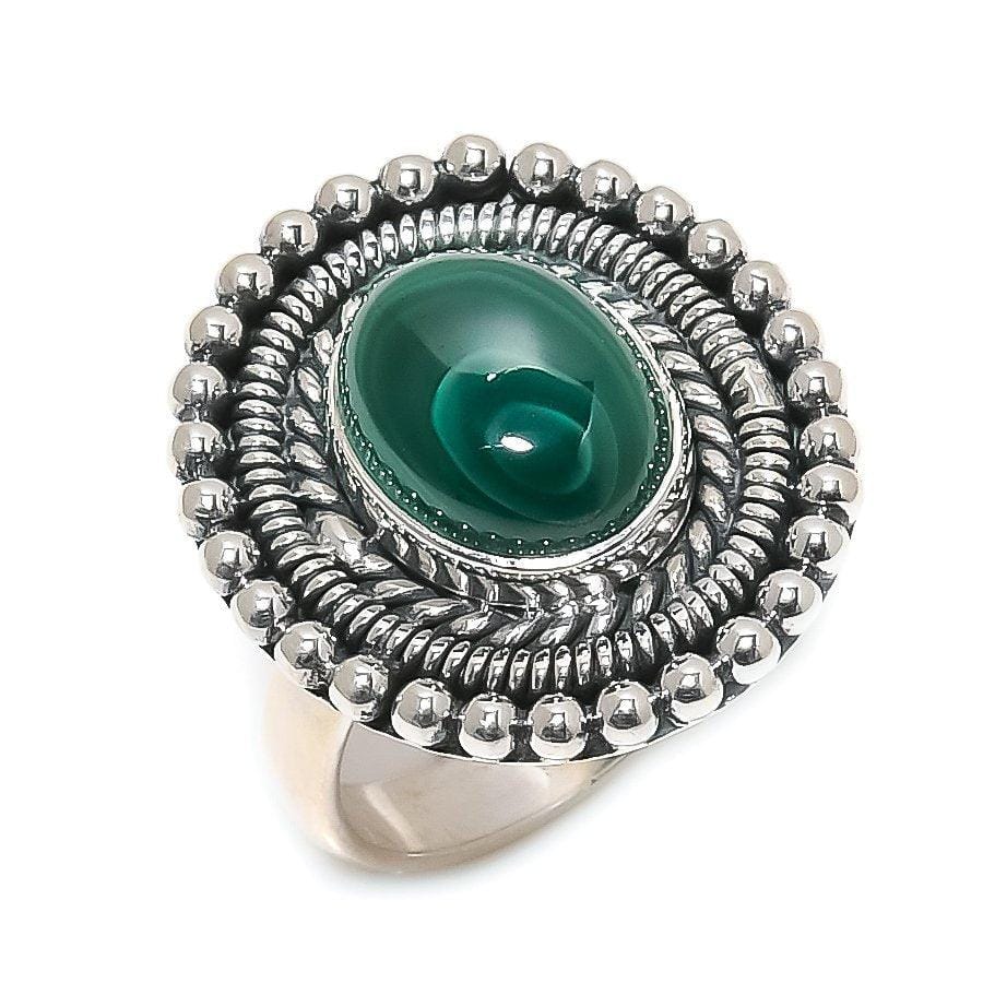 Malachite Gemstone Handmade 925 Solid Sterling Silver Jewelry Ring  SJ-1636 - Silverhubjewels