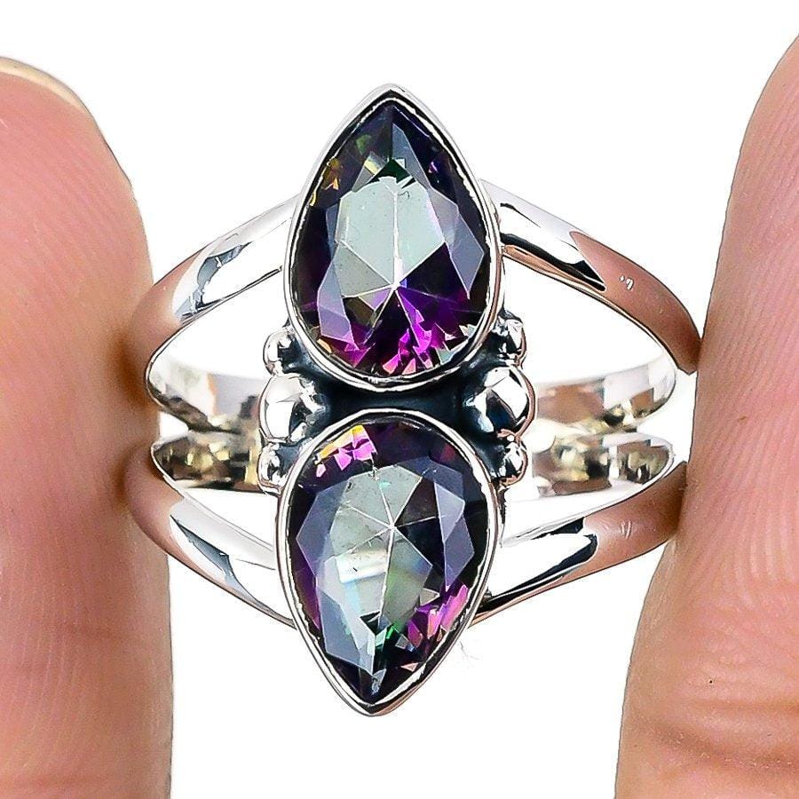 Mystic Rainbow Topaz Gemstone 925 Solid Sterling Silver Jewelry Ring  SJ-1341 - Silverhubjewels