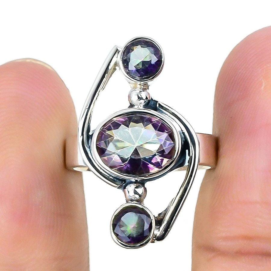 Mystic Rainbow Topaz Gemstone 925 Solid Sterling Silver Jewelry Ring  SJ-1431 - Silverhubjewels