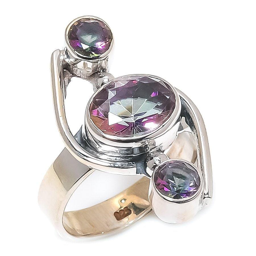 Mystic Rainbow Topaz Gemstone 925 Solid Sterling Silver Jewelry Ring  SJ-1431 - Silverhubjewels