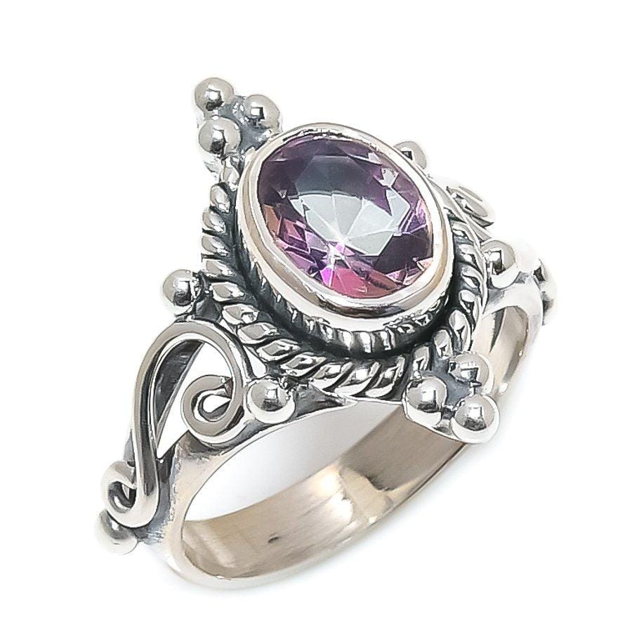 Mystic Rainbow Topaz Gemstone 925 Solid Sterling Silver Jewelry Ring  SJ-1455 - Silverhubjewels