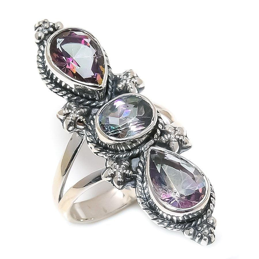 Mystic Rainbow Topaz Gemstone 925 Solid Sterling Silver Jewelry Ring  SJ-1480 - Silverhubjewels