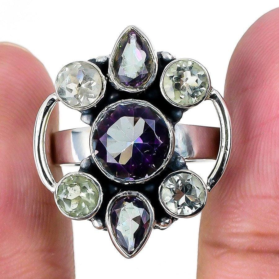 Mystic Rainbow Topaz Gemstone 925 Solid Sterling Silver Jewelry Ring  SJ-1560 - Silverhubjewels