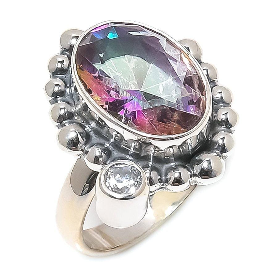 Mystic Rainbow Topaz Gemstone 925 Solid Sterling Silver Jewelry Ring  SJ-1602 - Silverhubjewels