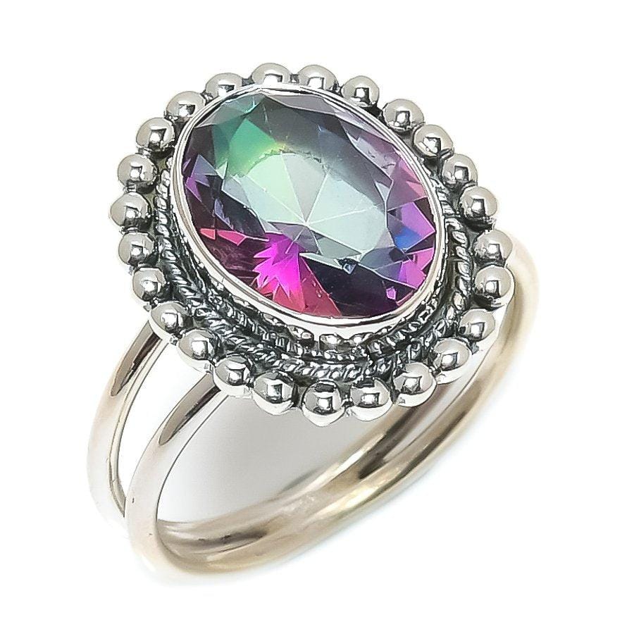 Mystic Rainbow Topaz Gemstone 925 Solid Sterling Silver Jewelry Ring  SJ-1629 - Silverhubjewels