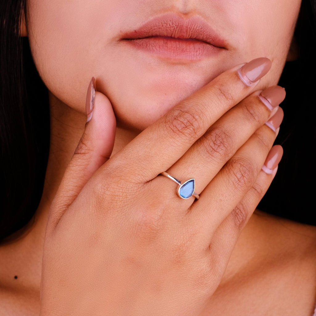 Natural Birthstone Minimalist Pear shape Ring 925 Solid Sterling Silver Handmade Dainty Jewelry - Silverhubjewels