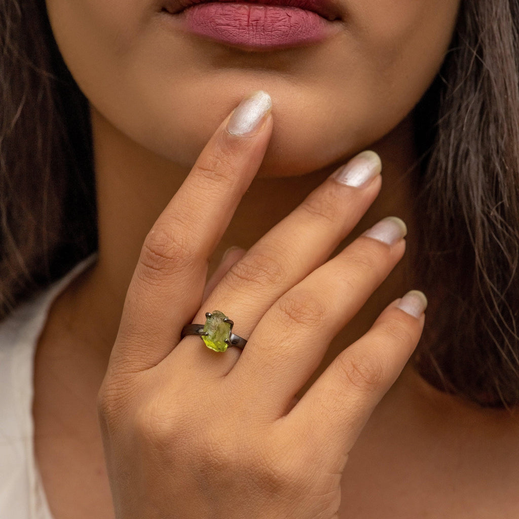 Natural Birthstone Ring Gemstone Rough Ring 925 Solid Sterling Personalized Silver Handmade Rings Black Rhodium ( All sizes Available) - Silverhubjewels