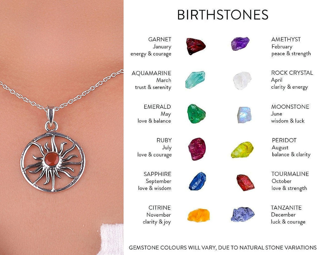 Natural Birthstone Sun Pendant Surya 925 Solid Sterling Silver Handmade Necklace Jewelry - Silverhubjewels