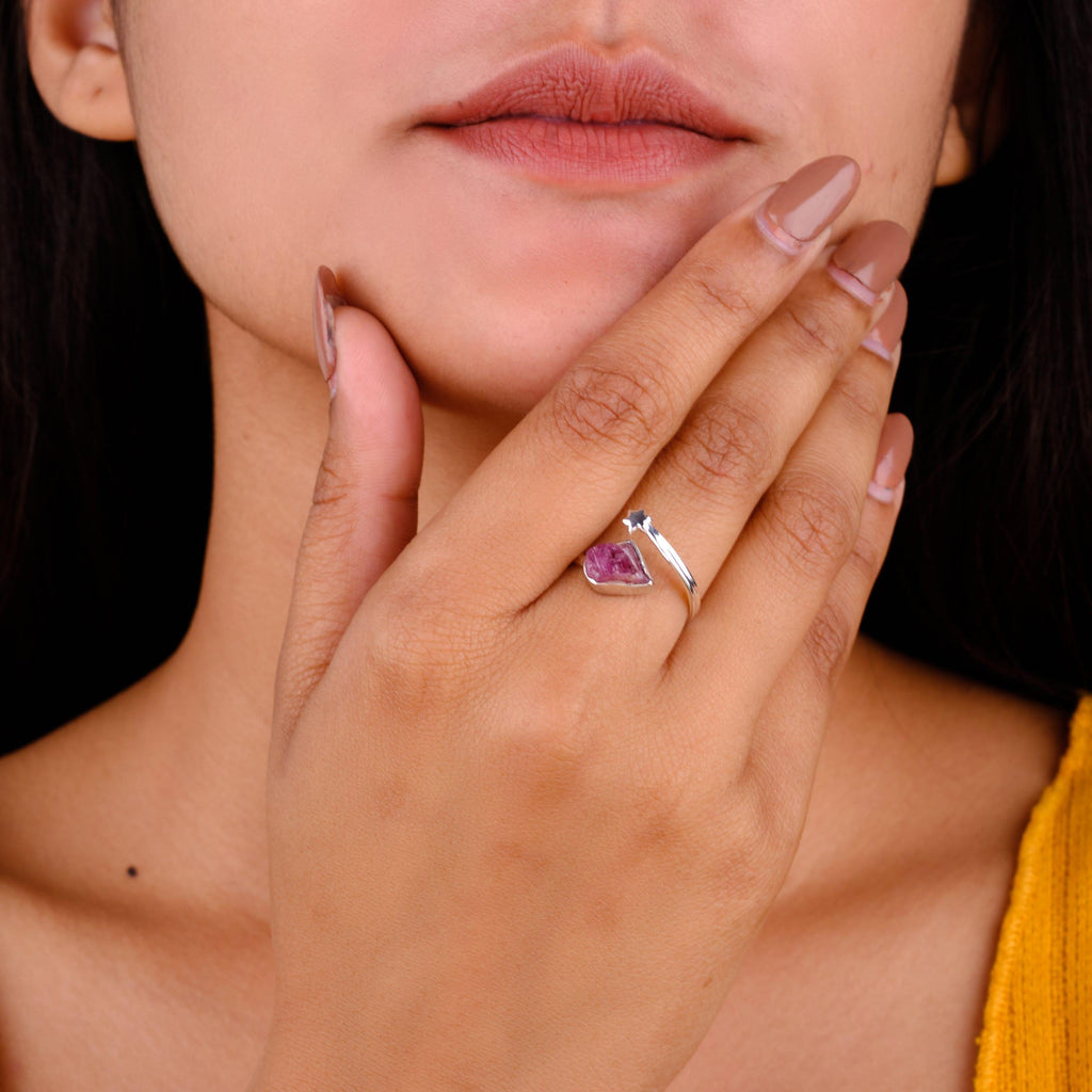 Natural Gemstone Rough ring Birthstone Rough Dainty Ring 925 Solid Sterling Silver Handmade Ring( All sizes) - Silverhubjewels