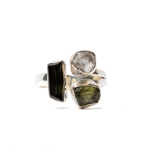 Natural Moldavite Rough Ring Natural Gemstone From Czech Republic 925 Solid Sterling Silver Handmade Designer Jewelry  (All sizes available) - Silverhubjewels