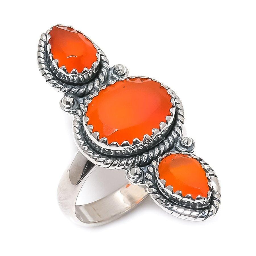 Orange Carnelian Gemstone Handmade 925 Solid Sterling Silver Jewelry Ring  SJ 1397 - Silverhubjewels