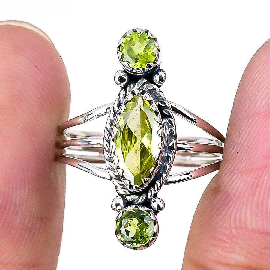 Peridot & Lemon Quartz Gemstone 925 Solid Sterling Silver Jewelry Ring  SJ 1513 - Silverhubjewels