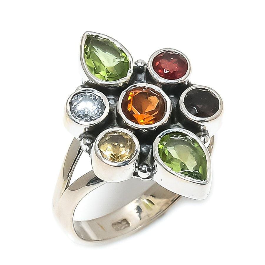 Peridot, Garnet Gemstone Handmade 925 Solid Sterling Silver Jewelry Ring  SJ 1523 - Silverhubjewels