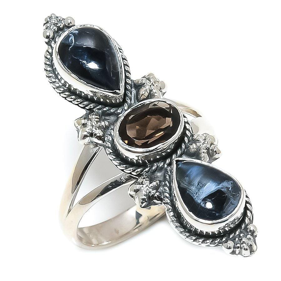 Pietersite, Smoky Topaz Gemstone 925 Solid Sterling Silver Jewelry Ring  SJ 1484 - Silverhubjewels