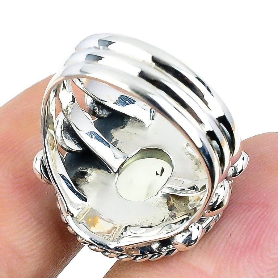 Prehnite Gemstone Handmade 925 Solid Sterling Silver Jewelry Ring  SJ 1328 - Silverhubjewels