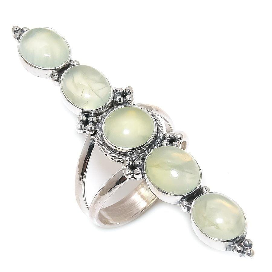 Prehnite Gemstone Handmade 925 Solid Sterling Silver Jewelry Ring  SJ 1540 - Silverhubjewels